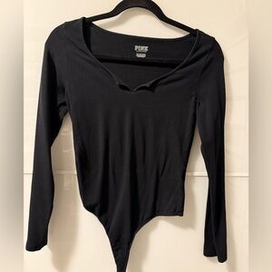 PINK Victoria's Secret Black V-Neck Bodysuit